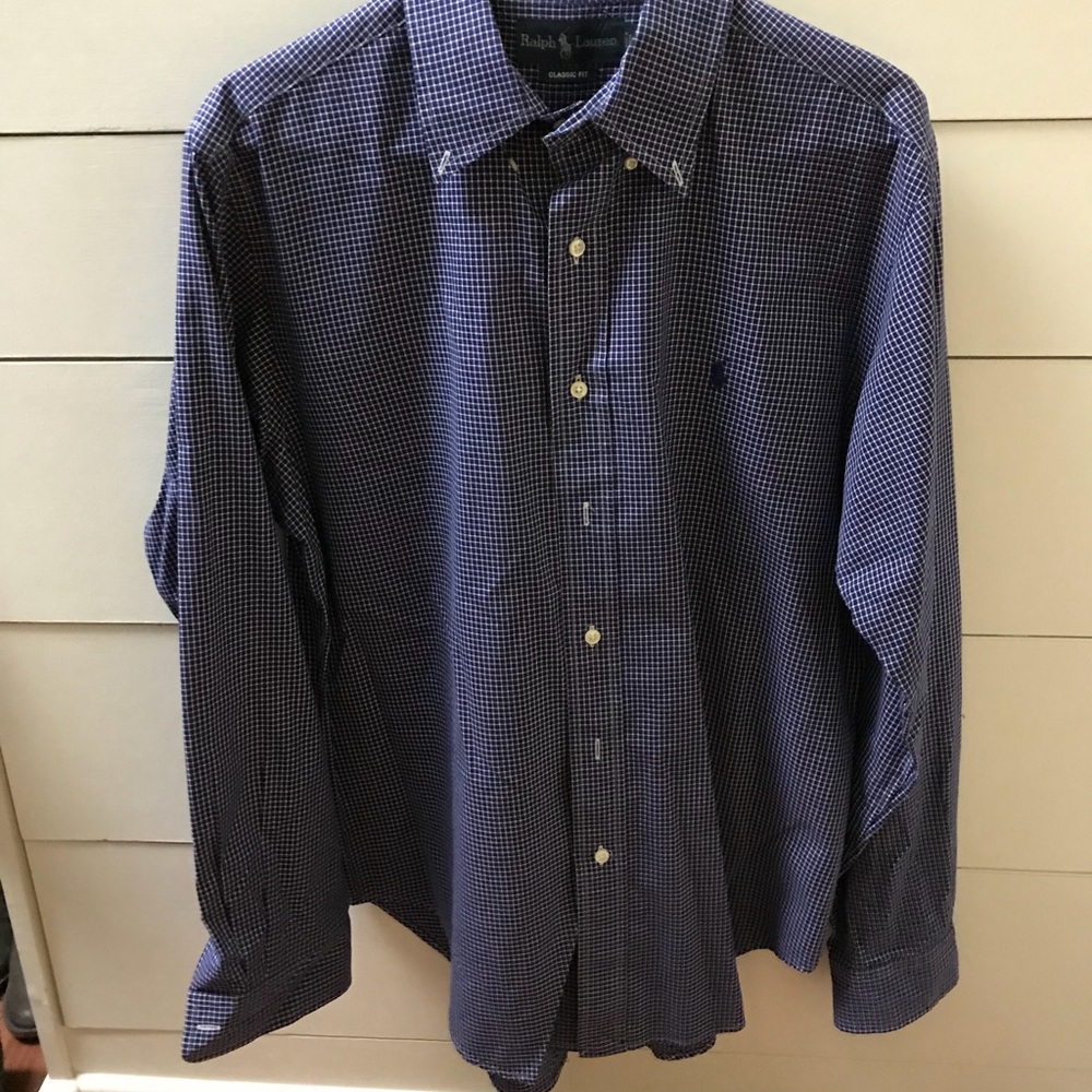 Ralph Lauren navy and white check button down